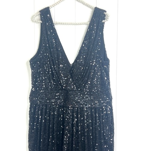Badgley Mischka Putting On The Glitz Paillettenkleid schwarz festliches langes Kleid GR. 20 - Bild 2 von 7