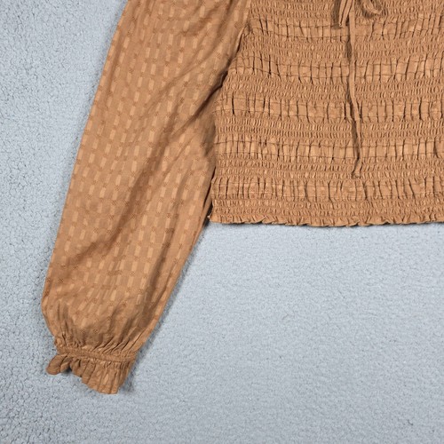 American Eagle Blouse Top Womens Medium Brown Smocked Cropped Peasant Picnic NWT - Picture 4 of 12