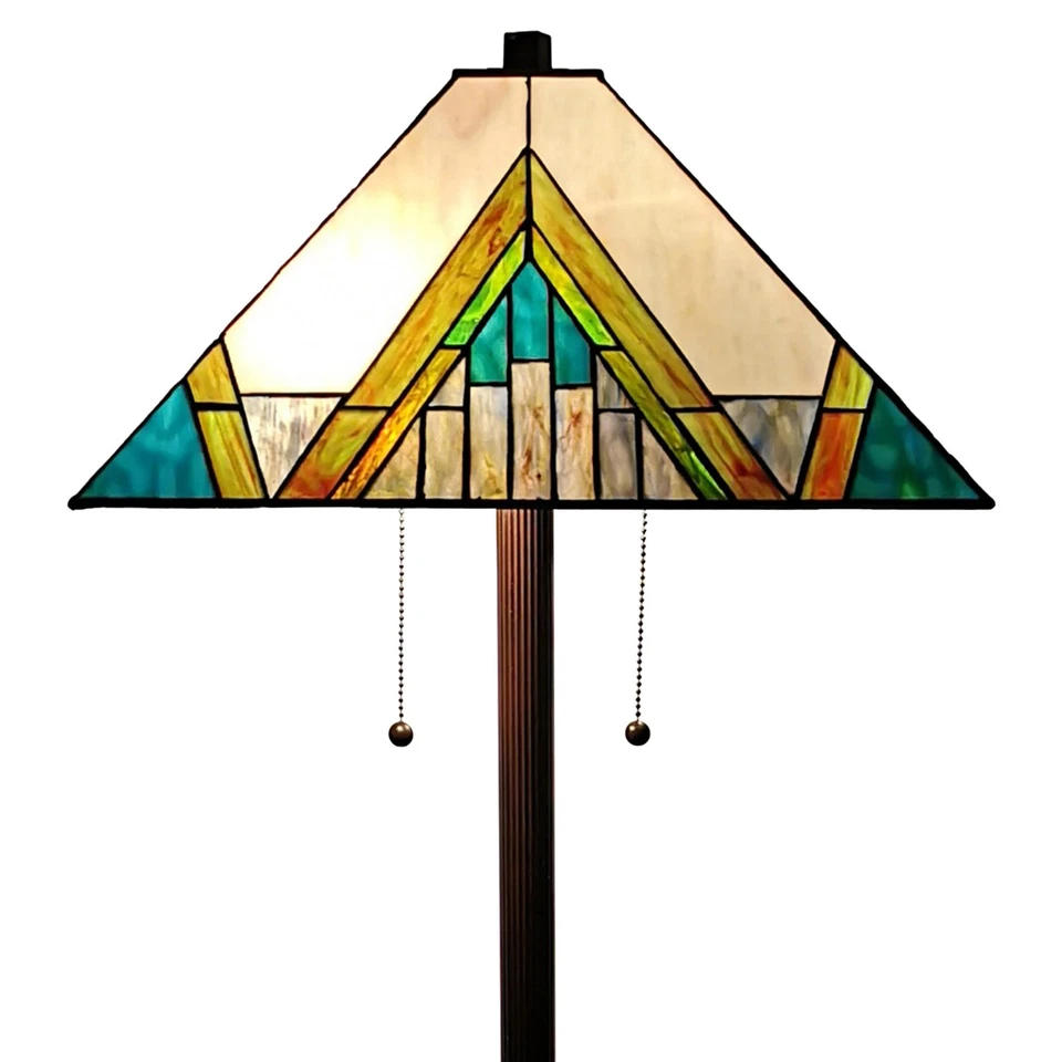 Lámpara de pie antorcha de dos luces espresso 62" con cristal geométrico azul y verde... Foto 4 de 4