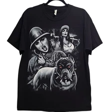 American Apparel Men Gangster Ladies w/Spiked Collar Pit Bull Black T-Shirt Sz L