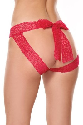 Coquette Holiday Crotchless Panty with Pretty Lace Bow Back Red