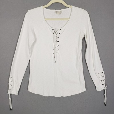 Ariat Lace Up Henley Long Sleeve Top White Rivets Cowgirl Western Country Size M