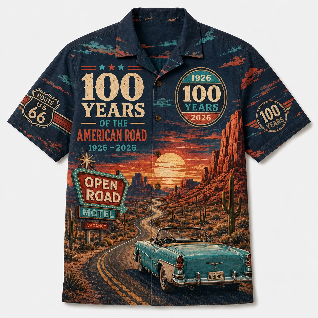 Route 66 100 Years Anniversary Hawaiian Shirt Button Down Short Sleeve Classic