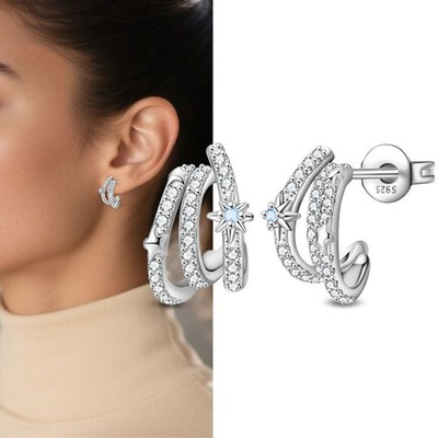 PANDACH 925 Sterling Silver Star Stud Earrings For Women Dainty Earrings Gifts