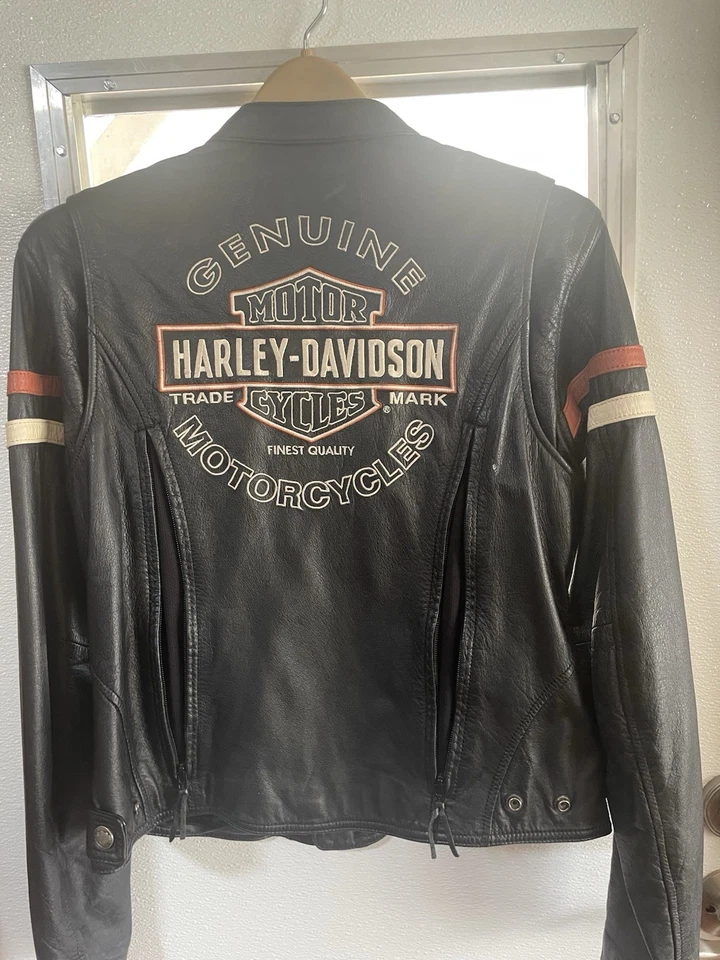 Harly Davidson Women’s Retro Leather Jacket Size M. Black/ Orange - Image 2 of 4
