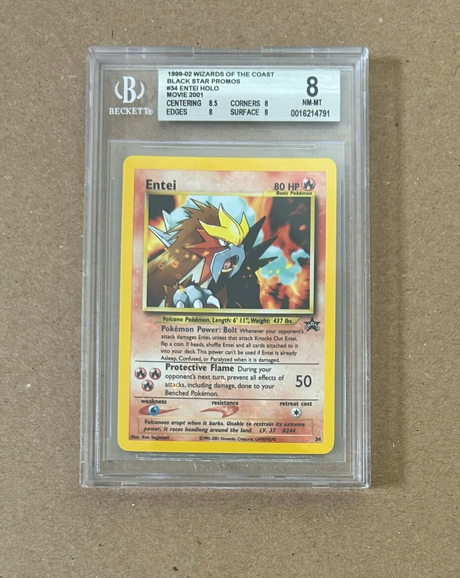1999-02 Pokemon #34 ENTEI Black Star Promo Holo Movie 2001 BGS 8