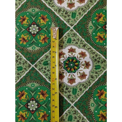 Vintage 60s Floral Medallion Barkcloth Remnants, Green Home Decor Fabric - 第 3/10 張圖片