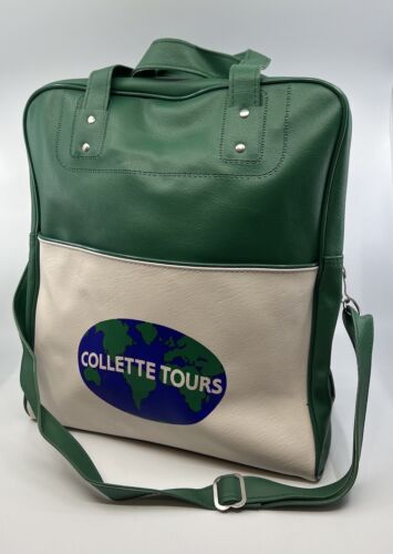 Vintage Collette Tours Green Vinyl Airline Travel Carry On Bag Case/Tote - Picture 1 of 9