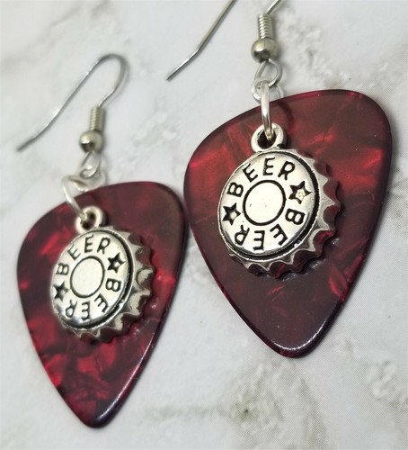 Pendientes de guitarra con tapa de botella de cerveza - Elige tu color - Imagen 8 de 11