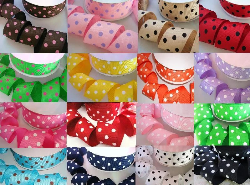 Cinta de grosgrain de lunares rosa/marrón de 5 yardas/38 mm de ancho/poliéster/arco R20-F Foto 2 de 2