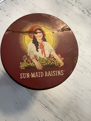 Vintage Sun Maid Raisins Round Tin with Lid 1992 Tin Box Company