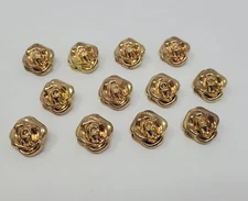 12 pcs Antique Gold Rose Head Molded Plastic Craft Sewing Shank Buttons VTG