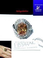 Anello Donna Grande CRISTALLI SWAROVSKI ORIGINALI Rod. Argento Solitario Oro 