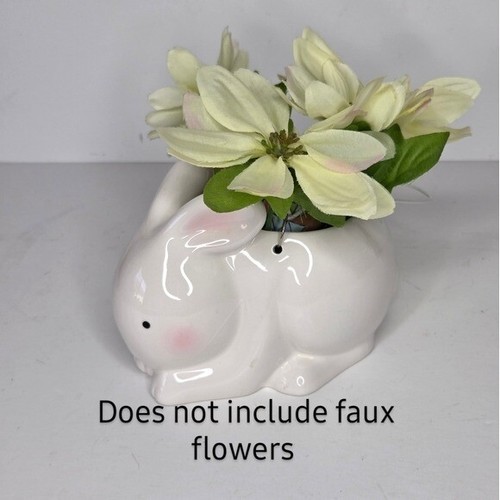 Hallmark White Ceramic Bunny Planter Flower Vase Pink Gingham Plaid Ribbon Bow - Picture 5 of 12