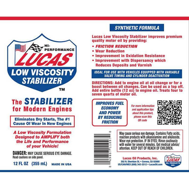 Lucas Oil 11097 Low Viscosity Engine Stabilizer 12 Oz. Lucas Oil ...