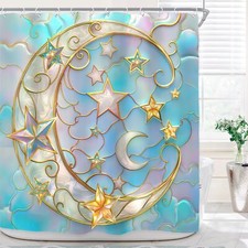 Star Moon Shower Curtain for Bathroom Decor 72Wx72H Cute Grily Colorful Lovel...