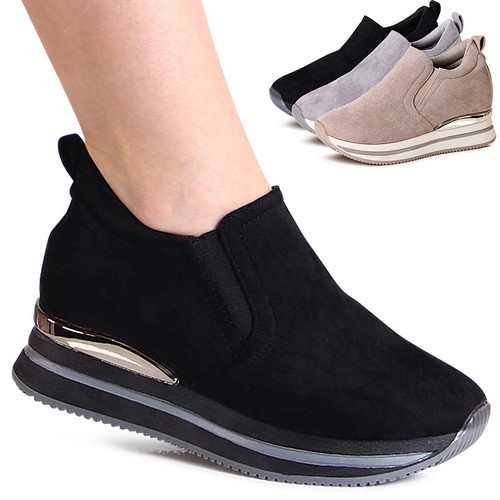 Damenschuhe Keil Sneaker Plateau Slipper Keilabsatz Halbschuhe Hellbraun 39 - Imagen 3 de 3