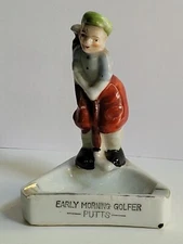 1950s Porcelain Golfer Ashtray - Early Morning Golfer Putts - Souvenir - Japan