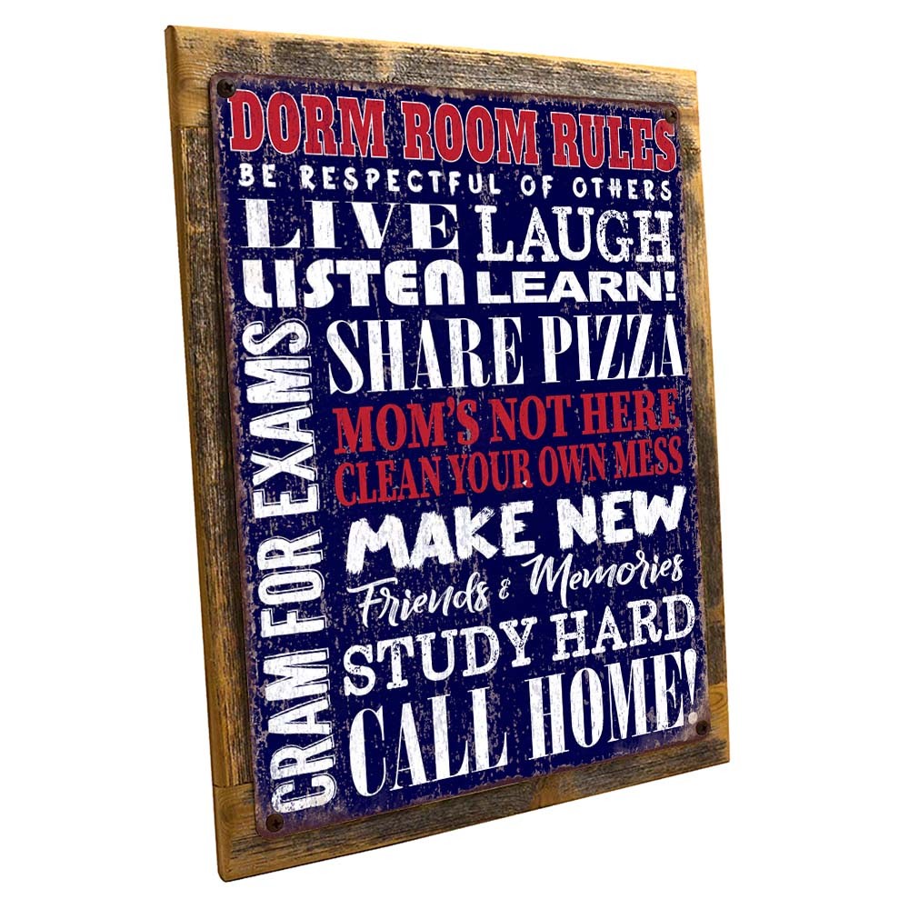 Dorm Room Rules Metal Sign; Wall Decor for Mancave, Den, or 