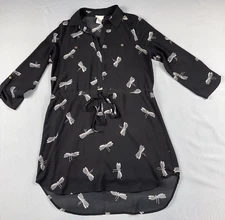 Sienna Sky Blouse Women's S Black Dragonfly Print Tunic High Low Hem Long Sleeve