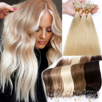 THICK Micro Ring Loop Tip Beads Remy 100% Human Hair Extensions 50-200 Stands 1g