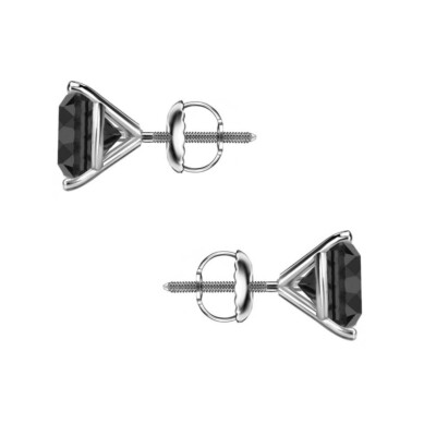 2,75 ct runde im Labor gezüchtete schwarze Diamant-Ohrringe echt 14 K Weißgold Schraube Martini