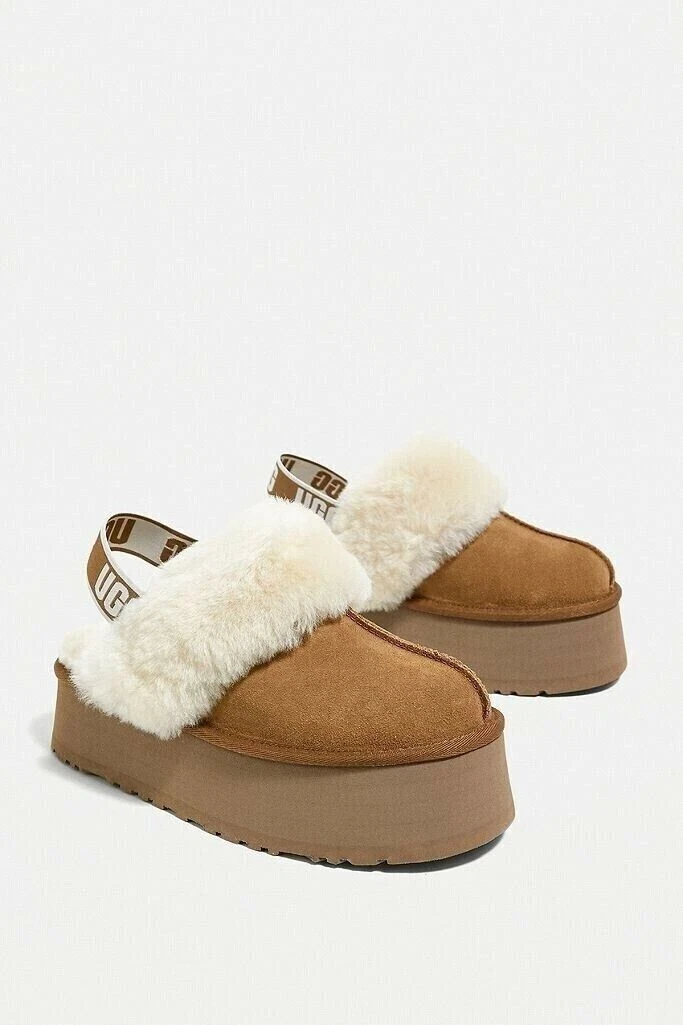 Ugg Funkette Women's Suede Sheepskin Slingback Platform Slippers