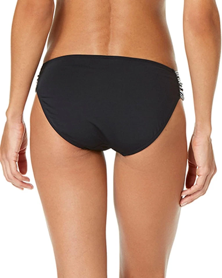 Parte inferior de bikini Anne Cole crochet fruncido con lengüeta lateral, negro/blanco, mediano 307053 Foto 4 de 4