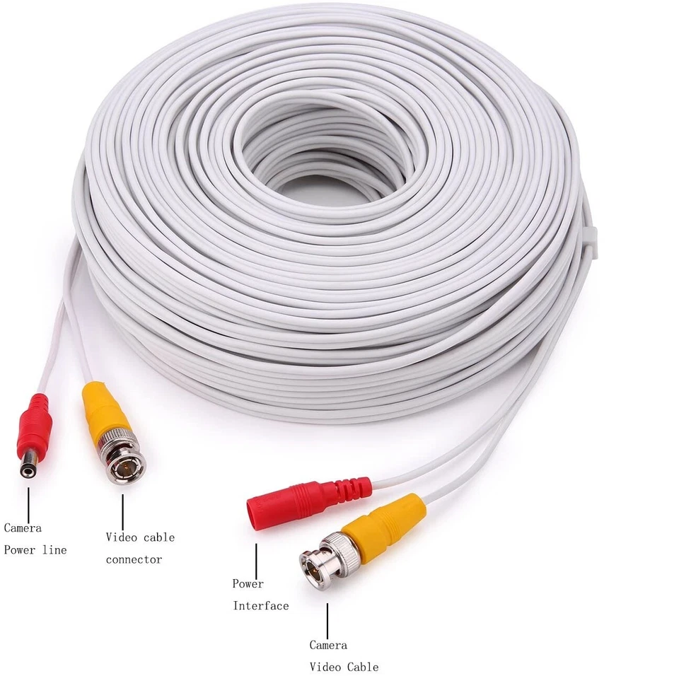 Pack of 4 CCTV Cable Security Camera Siamese Wire BNC DC Power Video White Black - Image 2 of 4