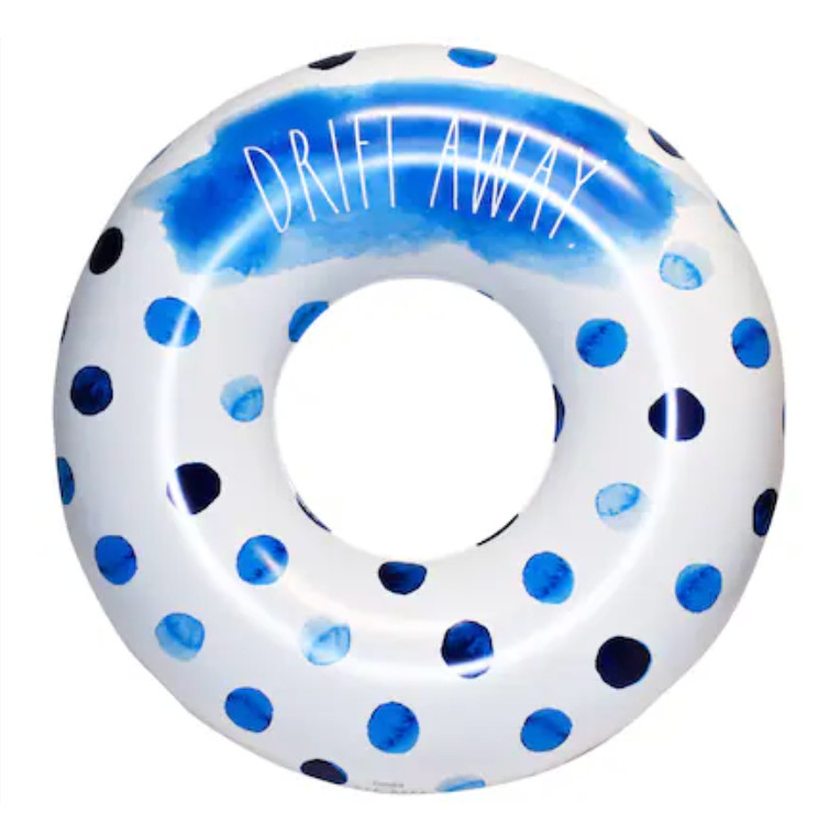 NIB CocoNut Outdoor Rae Dunn "Drift Away",  48" Ring Pool Float Blue Polka dots