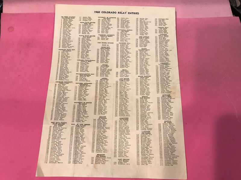 36th Annual April 30, 1960  COLORADO RELAY entries