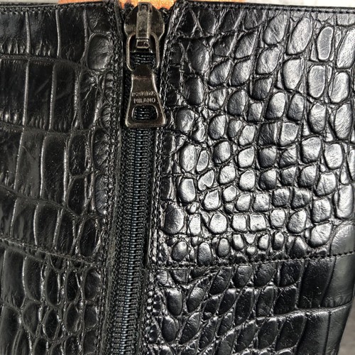 Prada Boots Womens 6.5 US 37 EU Black Crocodile Print Leather Knee High Heeled - Picture 17 of 24