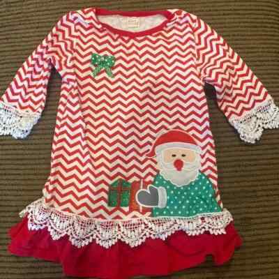 Girl's Chevron Santa Applique Christmas Dress | eBay