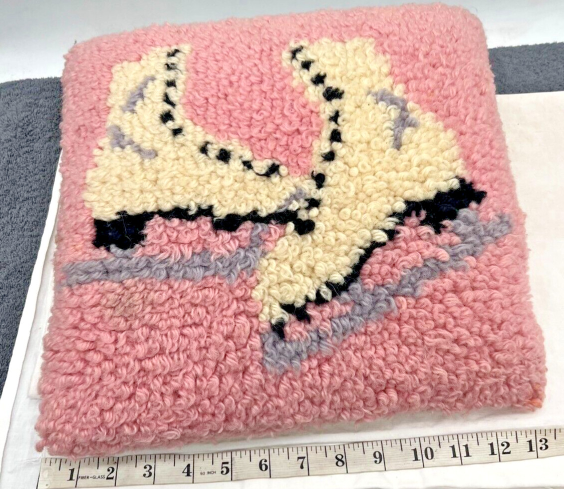 vintage iceskater ice skate skater figure skating pillow pink hook rug 1970s