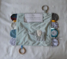 MODERN BABY BOY GIRL SECURITY BLANKIE TEETHER RING CRINKLE KNOT TAGGIES BLANKET