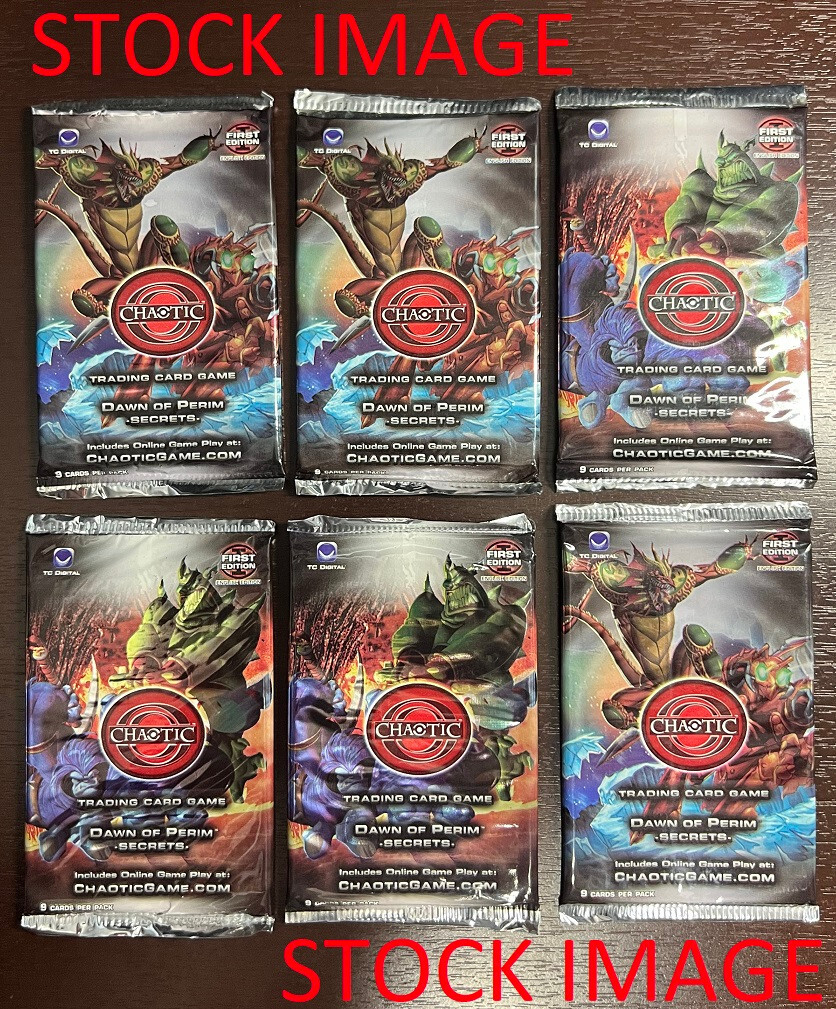 6X DAWN OF PERIM SECRETS 1st Ed. Factory Sealed Chaotic Card Game Booster  Packs