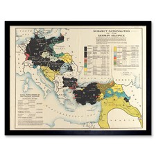Langhans 1917 Map German Subject Allies Europe Wall Art Print Framed 12x16