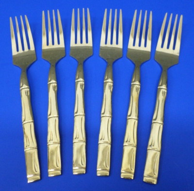 6 - Reed & Barton Rebacraft GOLDEN ROYAL BAMBOO Gold Electroplate SALAD FORKS