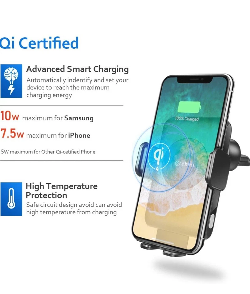 Qi Wireless Charger Car Mount Dashboard Air Vent 360 Rotating Windshield Cradle - Image 2 of 4