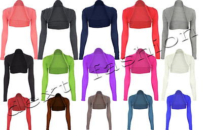 Damen Langarm Bolero Uni Achselzucken Cropped Cardigan Oberteil Übergröße Damen UK 8-26