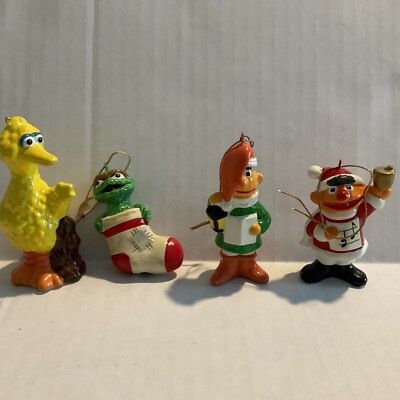 Sesame Street Xmas Tree Ornaments Set Of 4, Bert, Ernie, B.Bird, Oscar