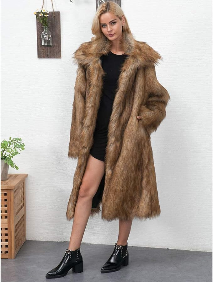 NWT$100 SZ 16 RomanticDesign Women's Long Lapel Faux Fur
