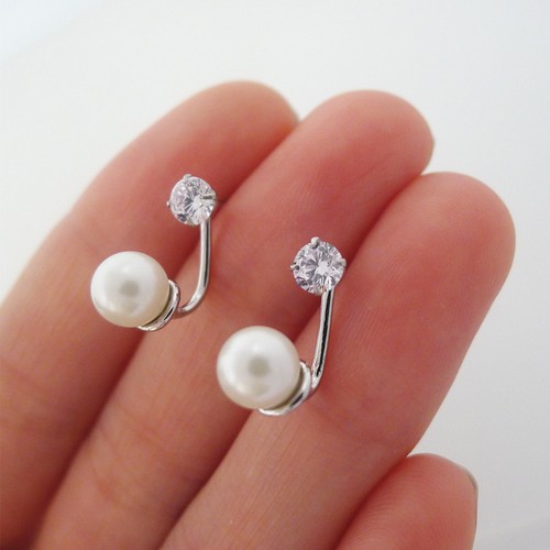 Pendientes De Chaqueta Colgantes De Perla Shell De Plata Esterlina Con CZ - Imagen 5 de 13