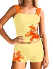 Girls Swimsuits Size 10-12 Tankini Swimsuit Square Neck Tie-Back Tankini Tops...