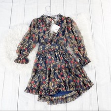 Angel Bibi Women's Blue Floral Ruffle Open Back Dress Size Medium