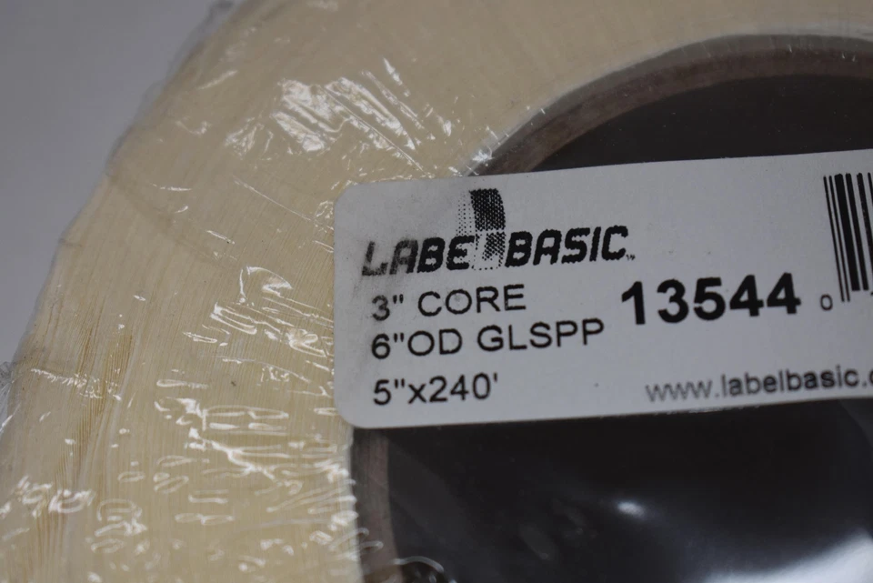 Rollo de etiquetas LabelBasic 3" núcleo 6" OD GLSPP 5" x 240' código de barras 13544 nuevo sellado Foto 2 de 4