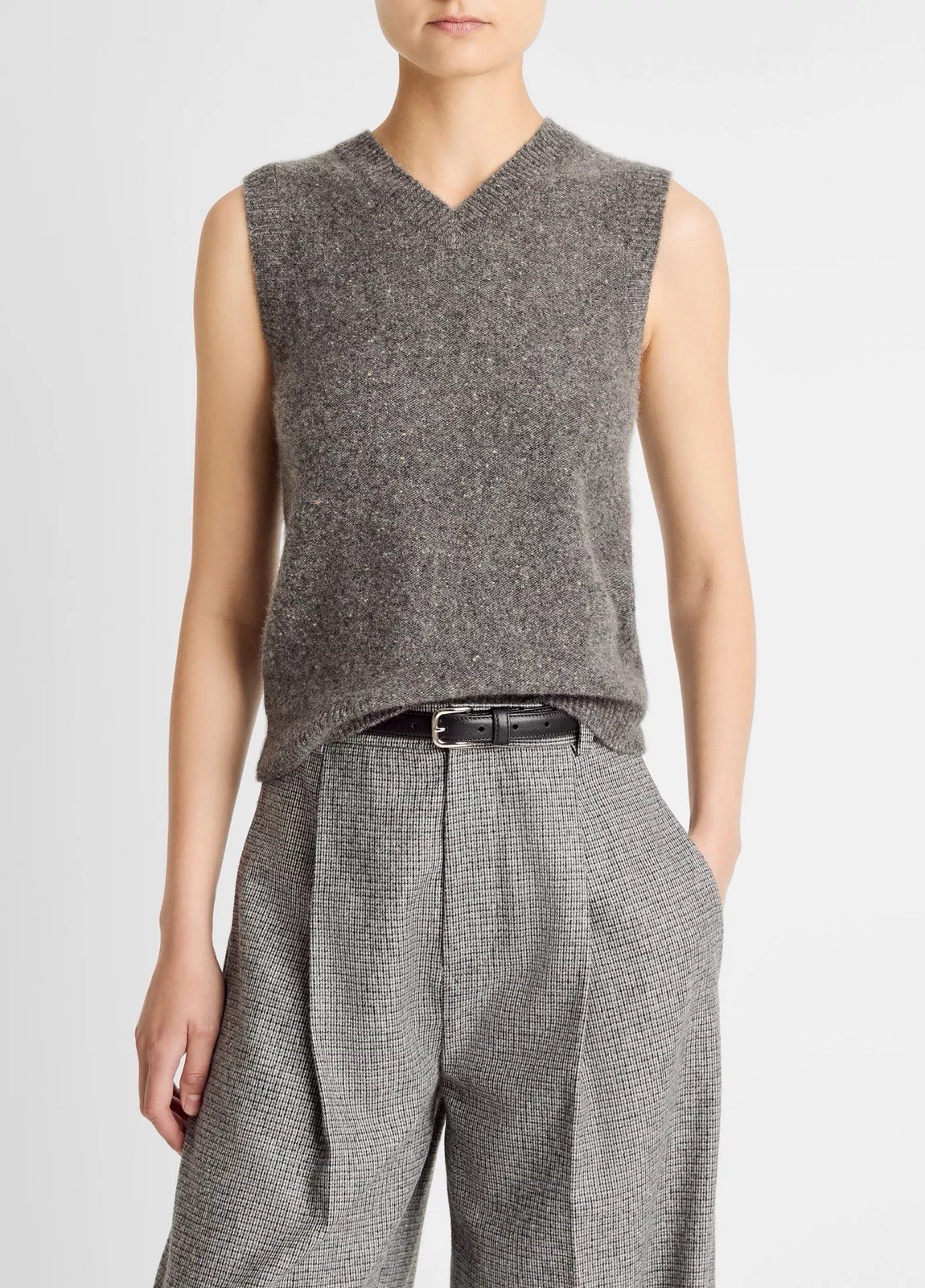 Vince Medium Heather Grey Donegal Plush Cashmere Sweater Vest size M