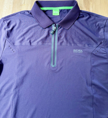 BOSS HUGO BOSS Herren Polo Gr. L Lila Reißverschluss Kurzarm 100% Polyester