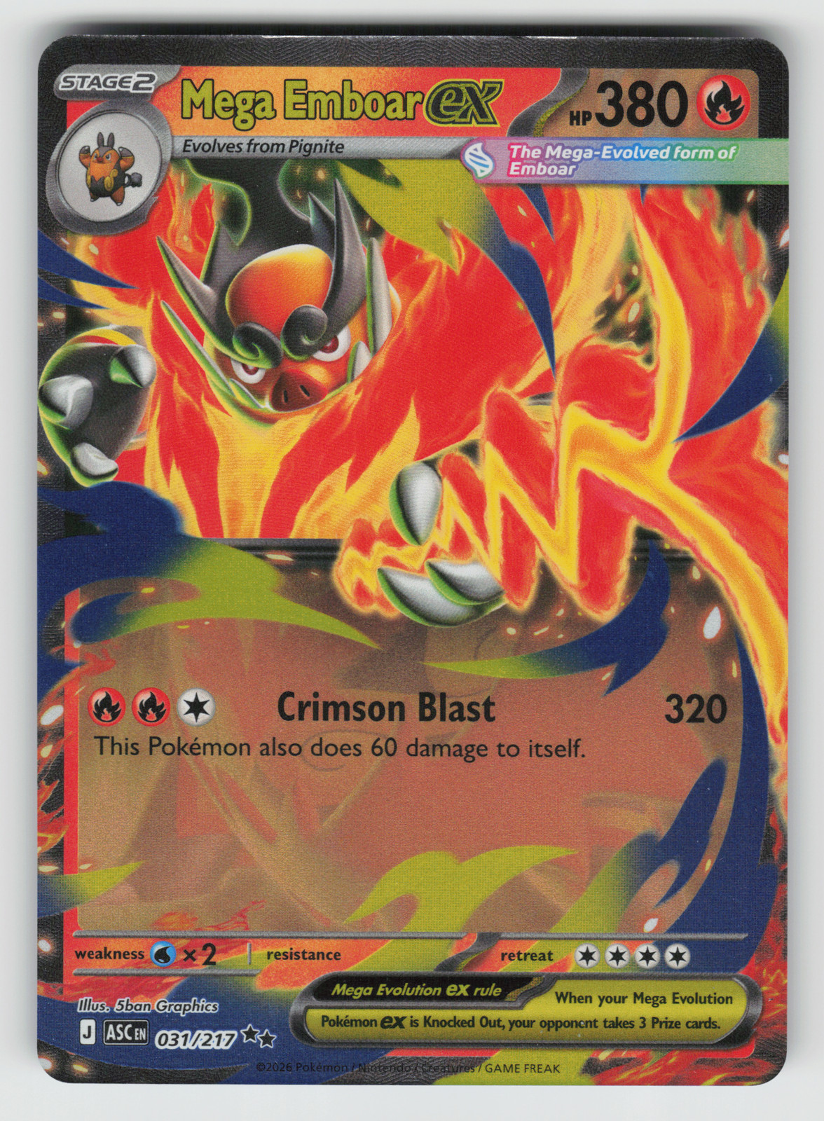 Mega Emboar ex Pokemon Ascended Heroes 031/217 Double Rare NM