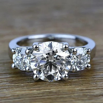 2.50Ct Round Cut Moissanite Three Stone Engagement Ring 14k White Gold Plated